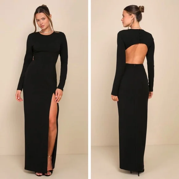 Lulus | Dresses | Nwt Lulus Flawless Esteem Black Long Sleeve Cutoutback  Column Maxi Dress Large | Poshmark